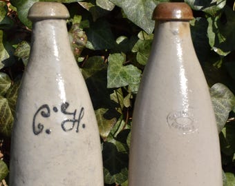 Due antiche bottiglie di birra in gres della birreria Gosen di Dresda, del XIX secolo, rare bottiglie fatte a mano in ceramica, regalo, decorazione, vaso