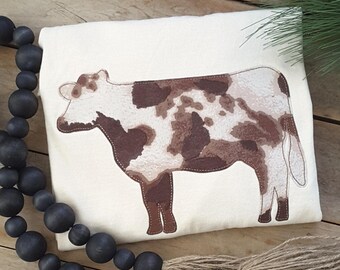 Cow Embroidered Shirt for Women Comfort Colors Farmhouse Tshirt Gift for Homesteader Cute Cowhide Tee for Farmer Cowshirt for Homesteading