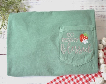 Embroidered Strawberry Blessed Shirt, Preppy  Strawberries Blessing TShirt, Cottage Core Tee, Jesus Faithful Christianity Gift for Friend