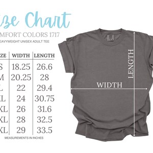 May include: Size chart for a heavyweight unisex adult tee shirt. The chart shows the size, width in inches, and length in inches for sizes S through 4XL.