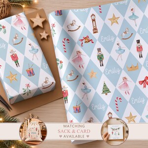 Personalised Harlequin Nutcracker Christmas Wrapping Paper, Blue Ballet Gift Wrap, A1 Sheets & Rolls CH342