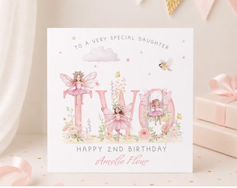 Personalised 2nd Birthday Card For Granddaughter, Girls Fairy Second Birthday Card For Daughter | Niece BD295