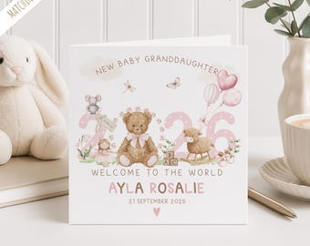Personalised New Granddaughter Card, Congratulations New Baby Girl Card, New Daughter Card, New Parents Card NB209
