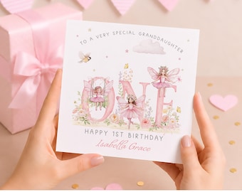 Personalised 1st Birthday Card For Granddaughter, Girls Fairy First Birthday Card For Daughter | Niece BD290