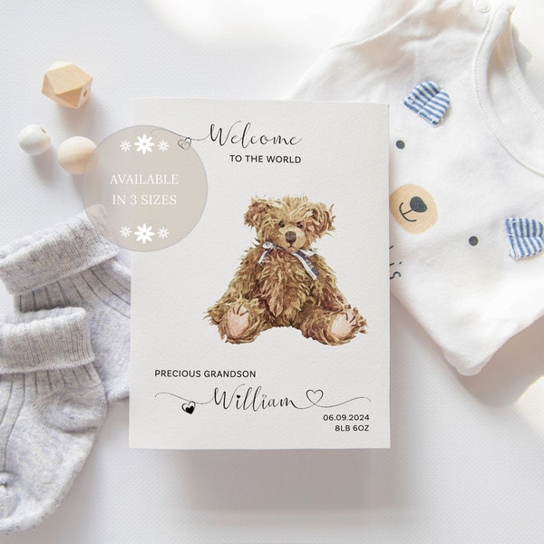 Personalised New Baby Boy Card, New Baby Grandson Card, Welcome To The World Card, Card for New Baby Boy, New Baby Grandson, Nephew, Cousin