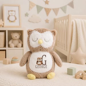 Personalised Giraffe Teddy | New Baby Name Gift | Baby Birth Keepsake | Baby Boy Girl Present | Newborn Christening Gifts for Grandchildren Owl