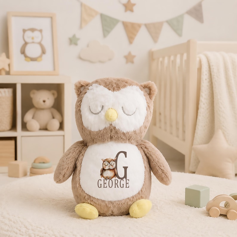 Personalised Giraffe Teddy | New Baby Name Gift | Baby Birth Keepsake | Baby Boy Girl Present | Newborn Christening Gifts for Grandchildren Owl