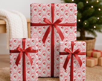 Personalised Red Christmas Wrapping Paper, Father Christmas Gift Wrap, Santa Claus Christmas Paper Custom Bow Wrapping Paper CH284