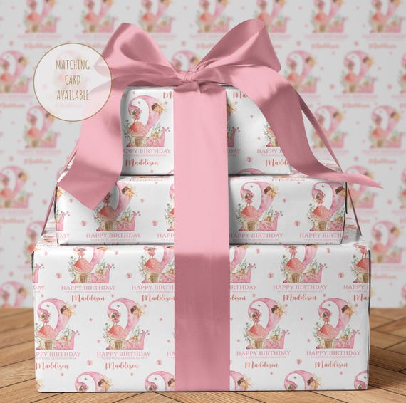 Fairy Gift Wrap, Personalised Children's Gift Wrap, Girls Birthday Wrapping Paper Roll, Any age, 1st 2nd, 3rd, 4th, 5th 6th Pink Gift BD115