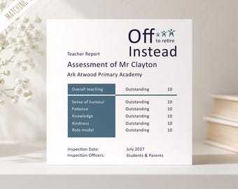 Teacher Retirement Card | Personalised Teacher Card | Personalised Retirement Gift | Principal Leaving Gift End of Term Gift BD211