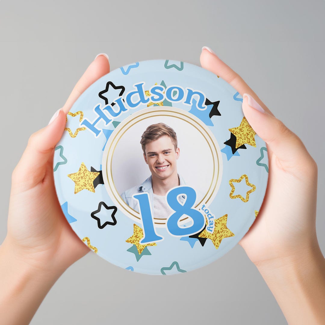 Personalised Birthday Badge, Custom Photo Photograph Image Badge, Boys ...
