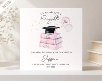 carte rose personnalisée de remise des diplômes | Félicitations de filles pour l'obtention de votre diplôme | Carte promotion 2026 | d'obtention du diplôme universitaire | BD219