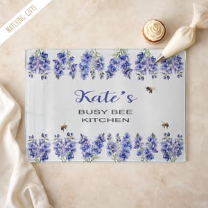 Personalised Floral Glass Chopping Board, Delphinium Worktop Saver Textured Glass Cutting Board, Birthday, New Home, Mother's Day Gift MD106