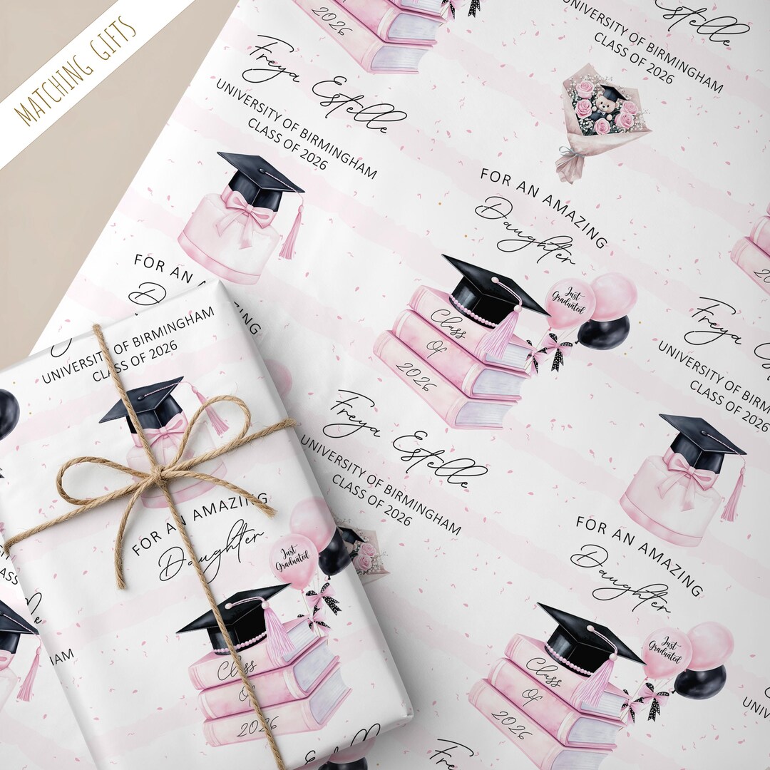 Personalised Graduation Gift Wrapping Paper | Pink Feminine Graduation ...