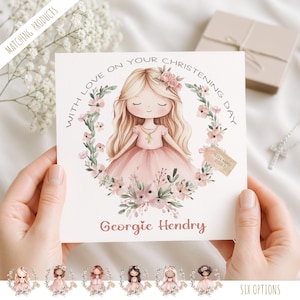 Girls Christening Cards Personalised, Baptism Card, First Holy Communion Cards, Large Luxury A5 A4 Handmade Greetings Card CH109
