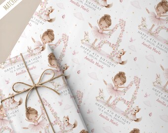 Papier cadeau personnalisé pour 2e anniversaire d'une fille, 3e anniversaire de ballet, rouleau de papier A1 pour fille et petite-fille BD289