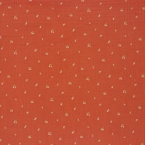 Tessuto in cotone stropicciato con stampa di ciliegie, doppia garza - Terracotta (a mezzo metro)