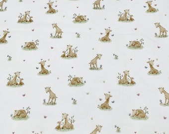 Muslin Fabric Digital Print Giraffe, Double Gauze Fabric, Baby Organic Cotton Muslin By Half Yard, Bio Musselin