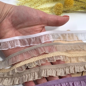 Elastisch ruche rand, organza franje ruche voor naaien, lingerie, ambachten-1,09 yard (1 m)