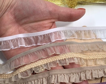 Ruffle Edge Elastic, Organza Frill Ruffle for sewing , lingerie, crafts  - 0,5 meter (0.55 yard)