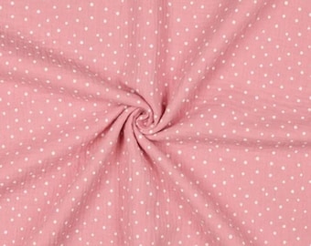 Quartz Pink Polka Dot Double Gauze Cotton Fabric, Baby Muslin