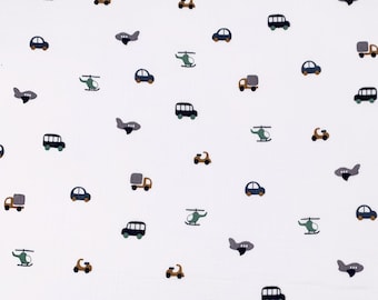 Vehicles Print Muslin Fabric: Organic Double Gauze Cotton By Half Yard