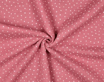 Blush Pink Double Gauze Fabric with White Dots, 100% Cotton (1/2 Yard)