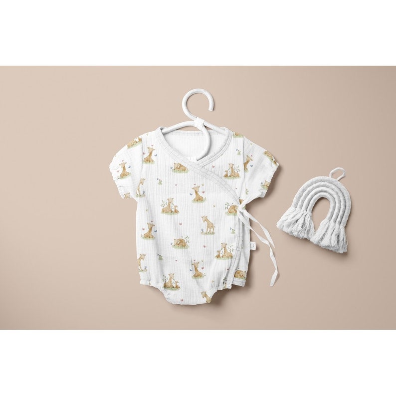 Tissu mousseline impression numérique girafe, tissu double gaze, mousseline de coton biologique pour bébé par demi-mètre, mousseline bio image 6