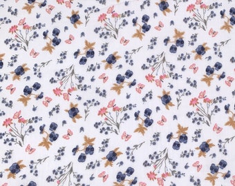 Floral Print Double Gauze Crinkle Cotton Fabric - Lightweight Musselin By Half Yard