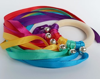 JUMBO Montessori stijl Rainbow Ribbon y Bell Ring/muzikale zintuiglijke ring/Waldorf stijl zintuiglijke spelen handvlieger