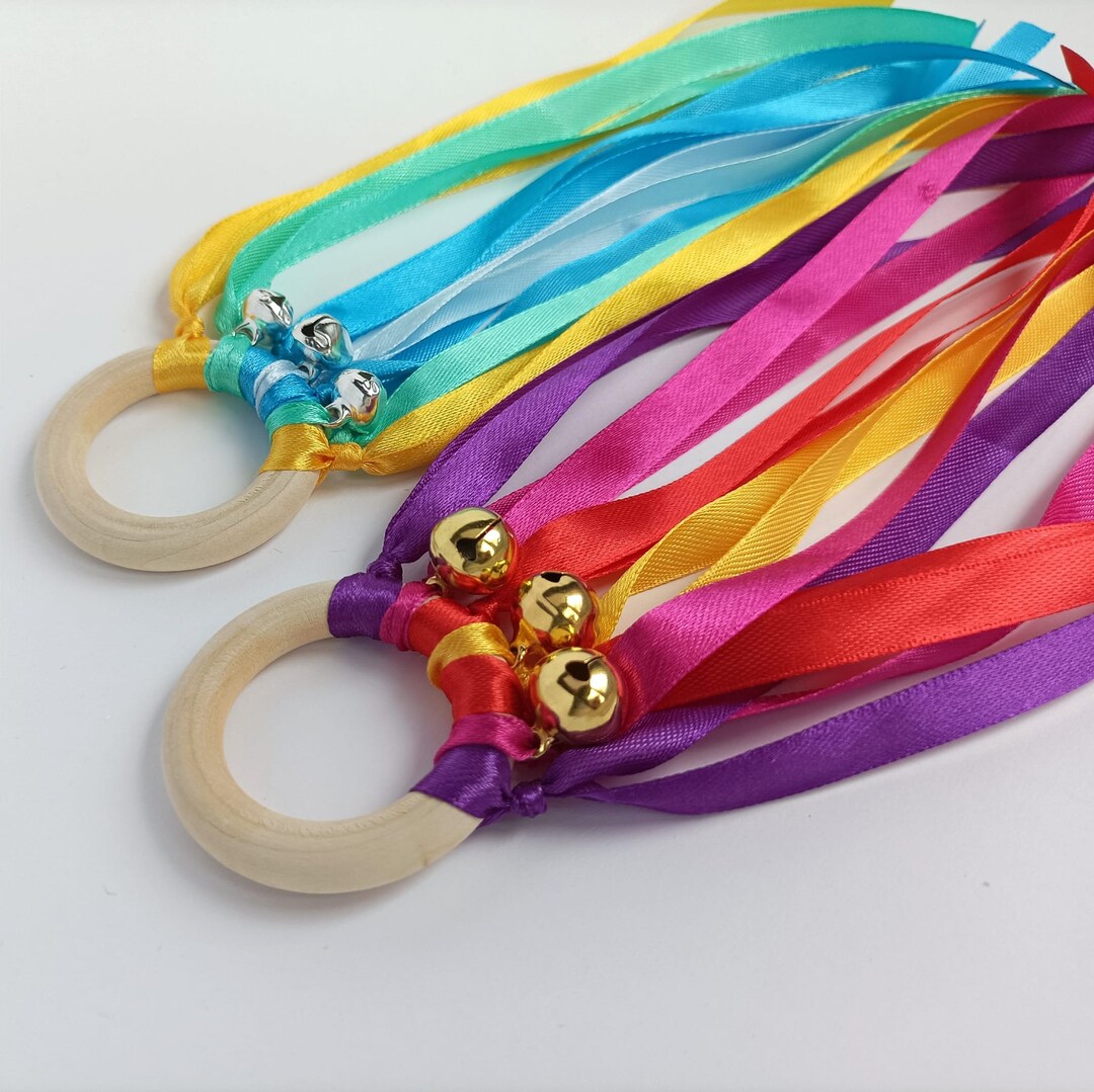 Interlocking Rings Montessori Montessori Ribbon Ring Set: Sensory Waldorf Toy With Bells - Etsy