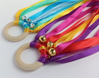 2 anillos de cinta Montessori/juego de anillos sensoriales Montessori/cometa de mano de juego sensorial/juguete Waldorf