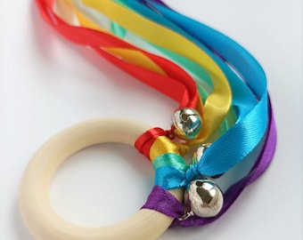 Montessori Style Rainbow Ribbon Ring / Sensory Play Hand Kite / Musical Toy (Choose your own colours!) / Toddler & Baby Gift Idea