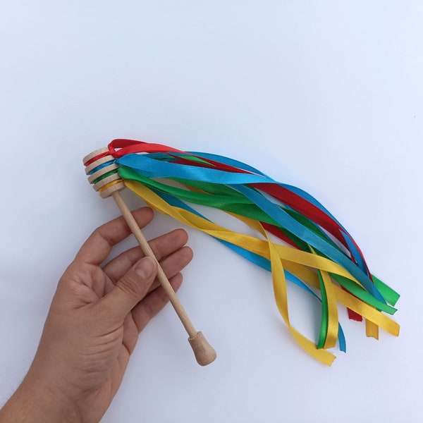 Waldorf Honey Dipper Ribbon Hand Kite / Montessori Sensory Toy / Sensory Play Hand Kite