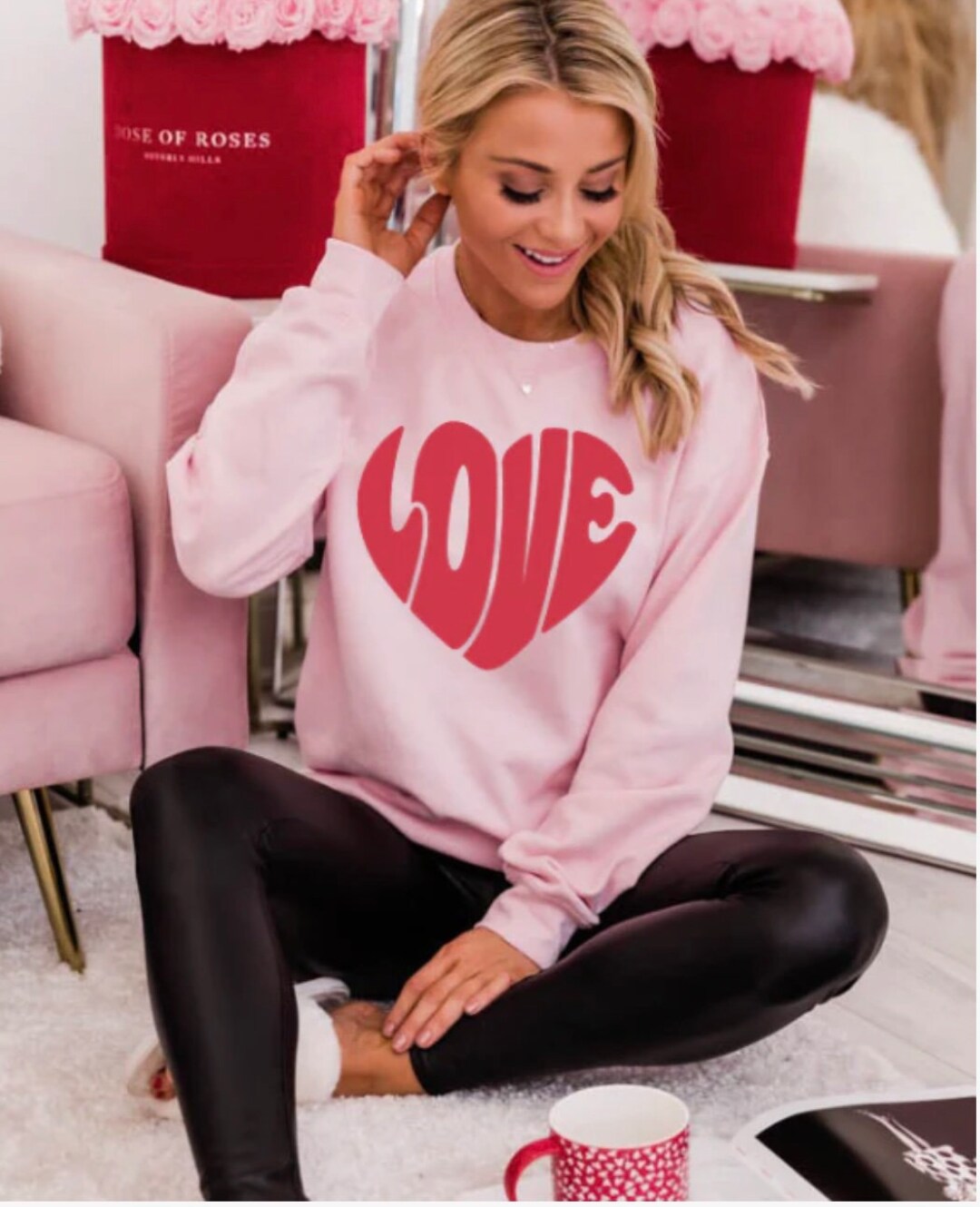 Ava Crystal Heart Graphic Tee - Blush Slub Cotton
