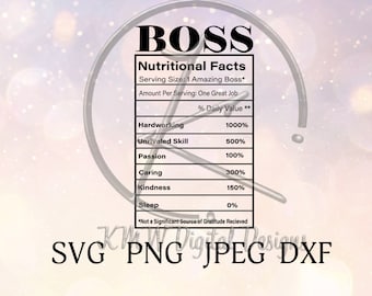Boss Nutritional Label SVG PNG JPEG Dxf