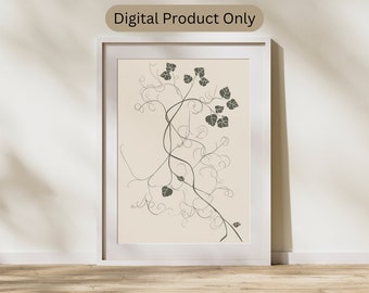 Arte de parede neutra linha botânica impressão de arte, impressões de plantas bege, arte imprimível, decoração de parede moderna minimalista para quarto e sala de estar