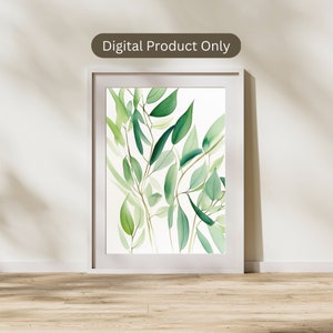 Watercolor Botanical Print Home Decor Wall Art, Vibrant Green Modern Art, Housewarming Gift, Simple Ready To Print