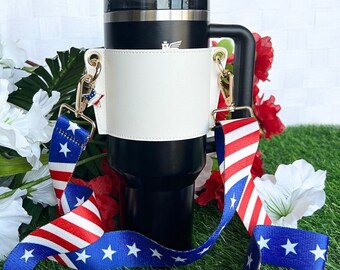 Stars and Stripes Cup Carrier Patriotic Tumbler Carrier for Fourth of July Accessory American Flag Tumbler Strap USA Tumbler Memorial Day