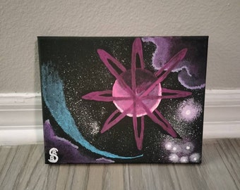Purple planet lost in space original acrylic painting