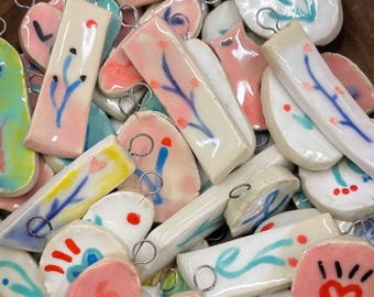 Handmade Ceramic Pendant: Hand-Painted Pottery Charm, Nature Jewelry