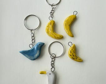 Handmade Ceramic Keychain – Hand-Painted Organic Pottery Charm | Unique Clay Pendant | Nature-Inspired Gift