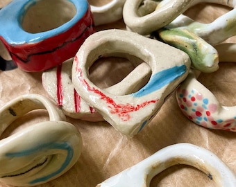 Handmade Ceramic Ring - Unique Hand-Painted Pottery Jewelry | Organic Art Gift