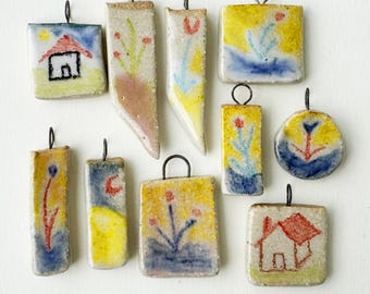 Handmade Ceramic Pendant – Nature-Inspired Pottery Charm - Boho Necklace - Handmade earrings