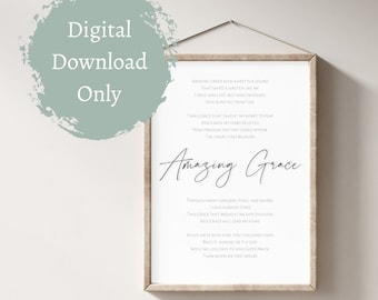 Amazing Grace Hymn Wall Art | Song Lyric Digital Download | Christian Home Decor | Hymn Digital Download | Minimal Christian Print