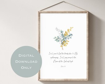 Psalm 7:17 Bible Verse Wall Art | Scripture Print | Minimalist Christian Home Decor | Give Thanks To the Lord Sing Praise His Name
