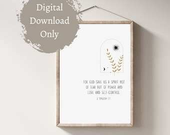 2 Timothy 1:7 Wall print | verse digital download | scripture | christian wall art | boho verse print