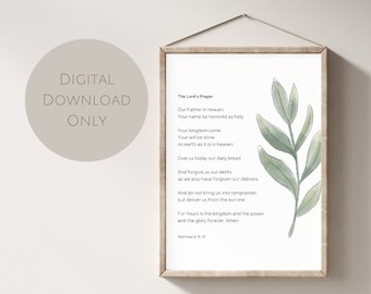 The Lords Prayer | Christian Wall Art | Matthew 6:9-13 Bible Verse | Religious Print | Minimalist Christian Quote