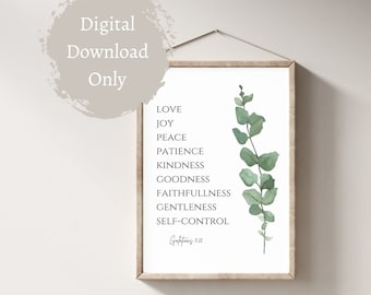 Fruit of the Spirit Galatians 5:22 Verse Wall Art | Christian Home Decor | Eucalyptus Print | Verse Digital Download | Simple Print