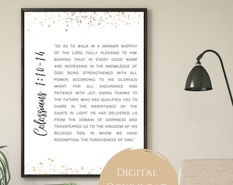 Colossians 1:10-14  Bible Verse Christian Wall Art  Print | Christian Home Decor | Bible Print